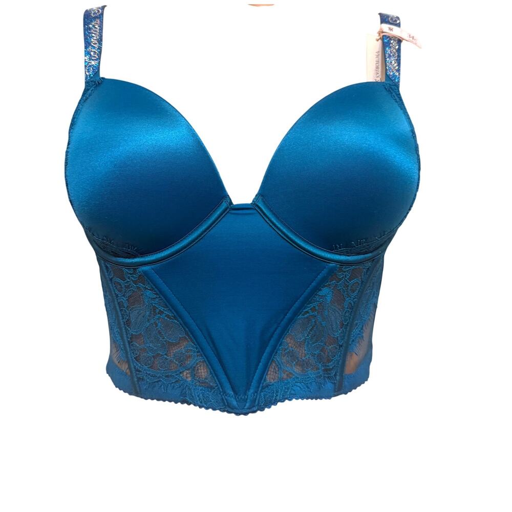 NWT Victoria’s Secret 34C rhinestone strap lace push up corset BC3 3305